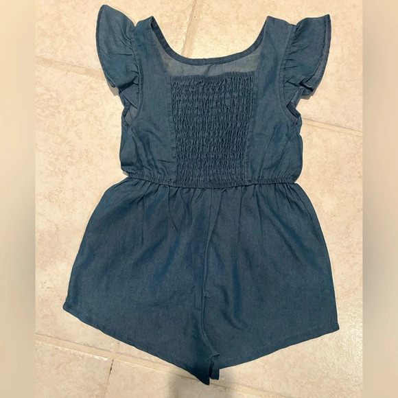 Picapino Girls Blue Chambray Denim Butterfly Romper Size 5 - Picture 3 of 4